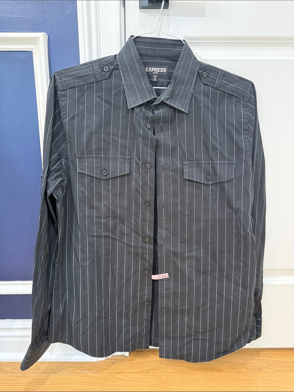 Express Men’s Charcoal Black Pinstripe Button-Down Shirt